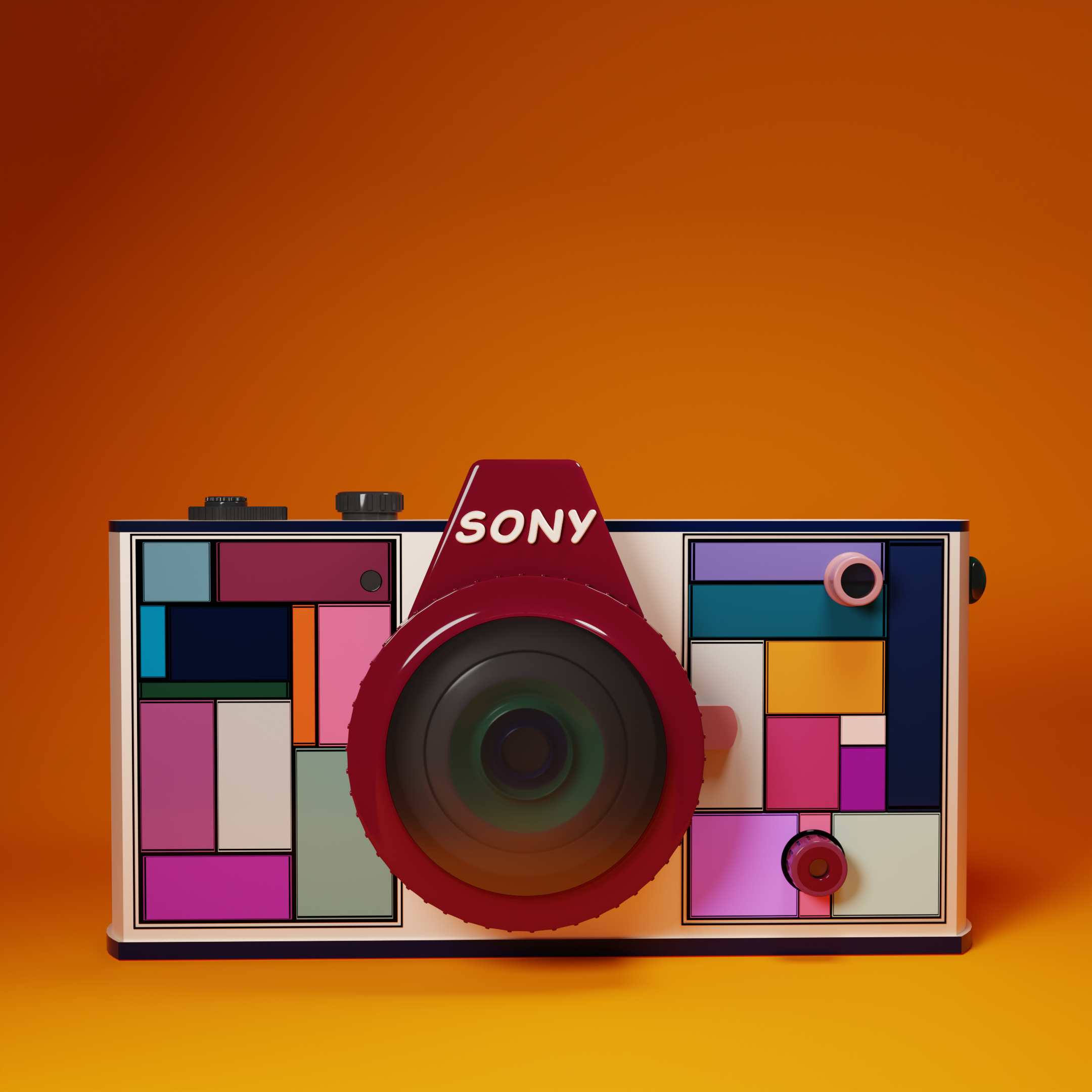 Stylized Sony Camera – 3D Product Render with Geometric Design